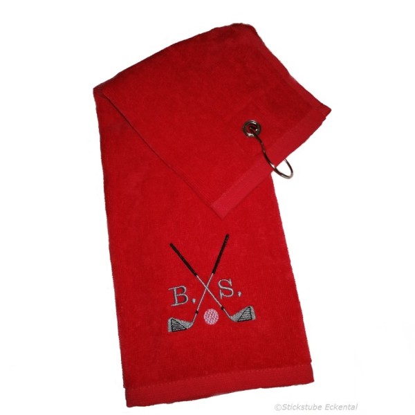 Golfhandtuch rot mit Initialen